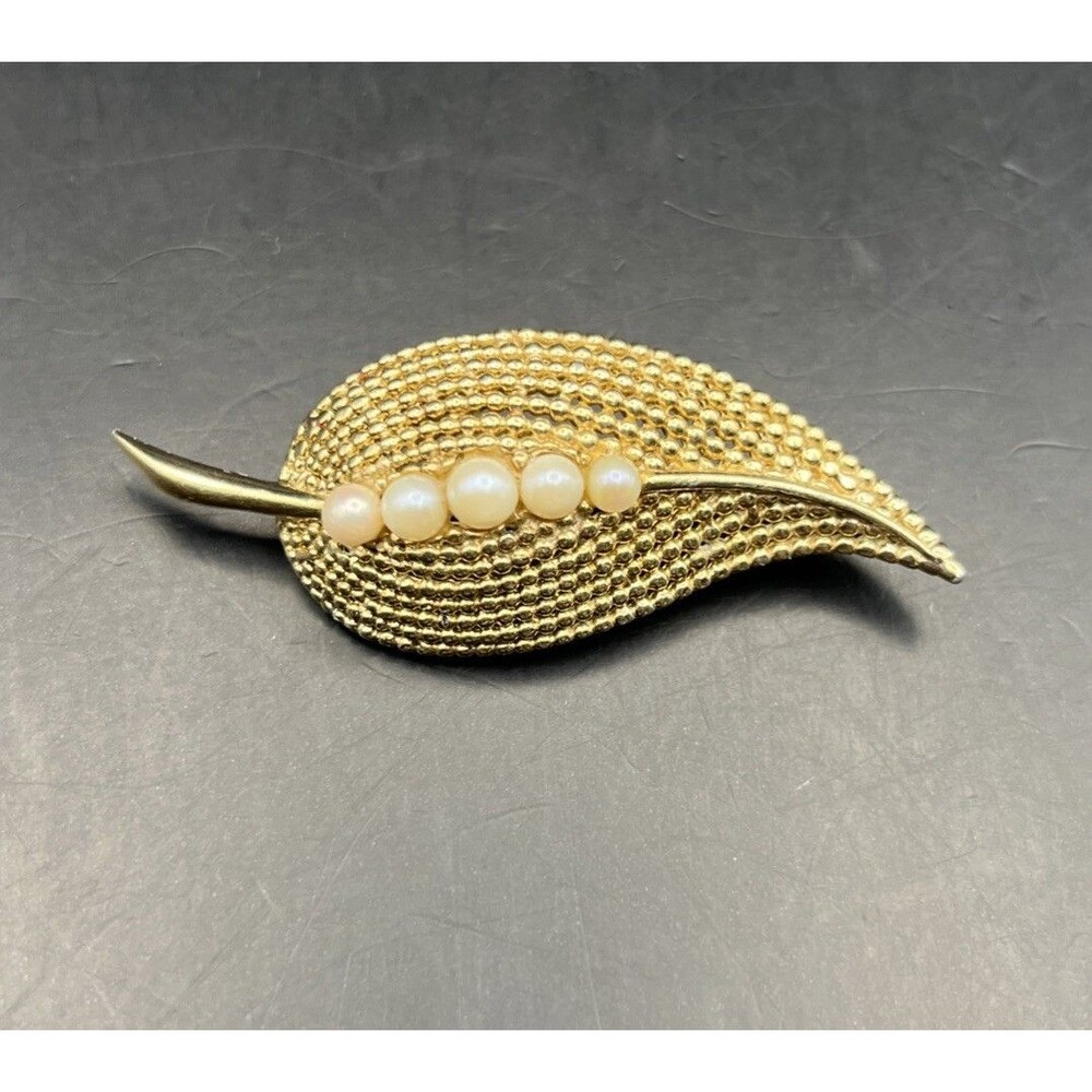 Marcel Boucher Genuine Pearl Leaf Brooch Pin Signed Numbered Detailed Textured